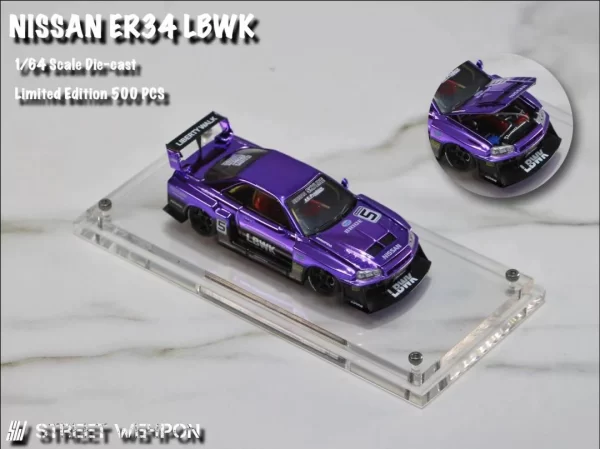 Street Weapon 1:64 Nissan Skyline R34 (ER34) Super Silhouette Chrome Purple - Imagen 7