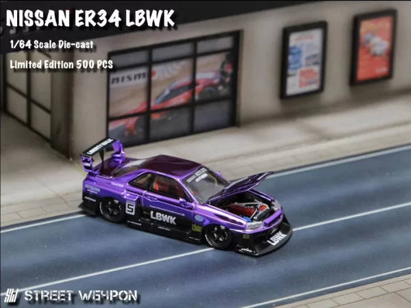 Street Weapon 1:64 Nissan Skyline R34 (ER34) Super Silhouette Chrome Purple - Imagen 3