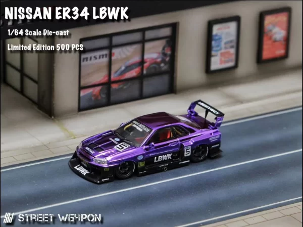 Street Weapon 1:64 Nissan Skyline R34 (ER34) Super Silhouette Chrome Purple - Imagen 5