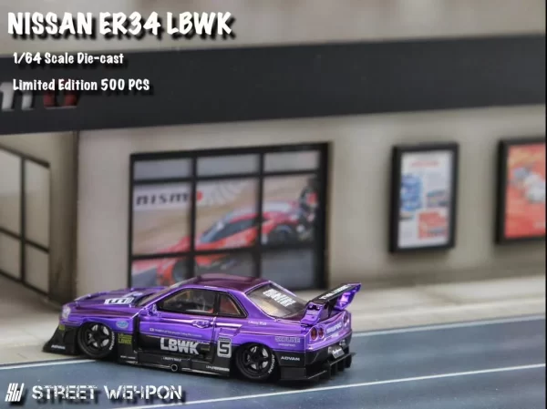 Street Weapon 1:64 Nissan Skyline R34 (ER34) Super Silhouette Chrome Purple - Imagen 4