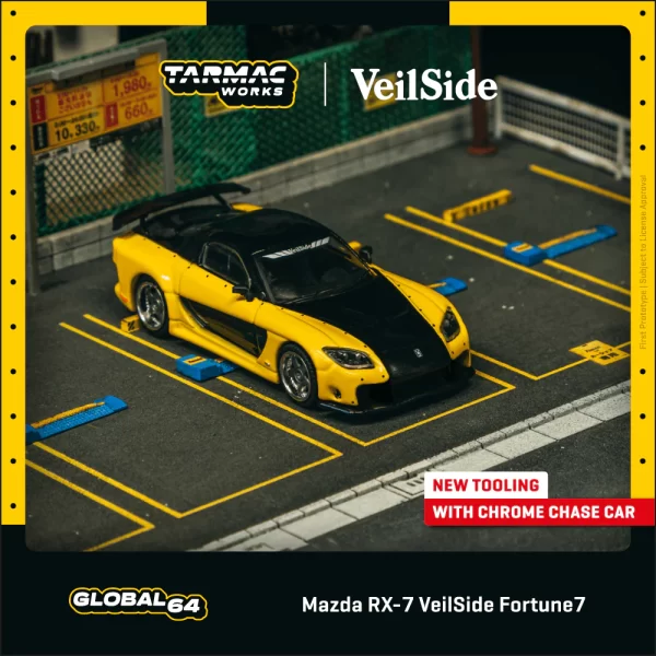 *PREORDEN* TARMAC WORKS GLOBAL64 1/64 Mazda RX-7 VeilSide Fortune7 Yellow / Black