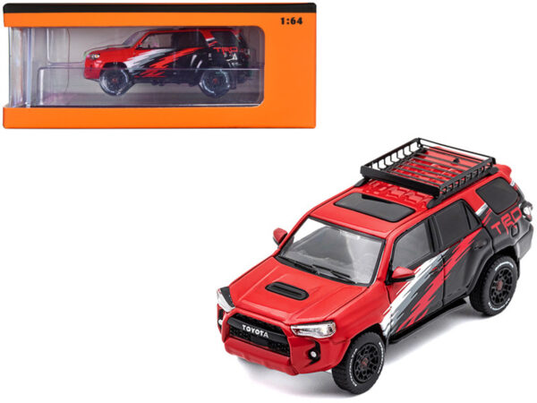 GCD 1/64 2022 Toyota 4 Runner TRD Pro Black and Red with Graphics and Roofrack