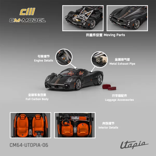 *PREORDEN* CM MODEL 1/64 Pagani Utopia Fullcarbon with red line