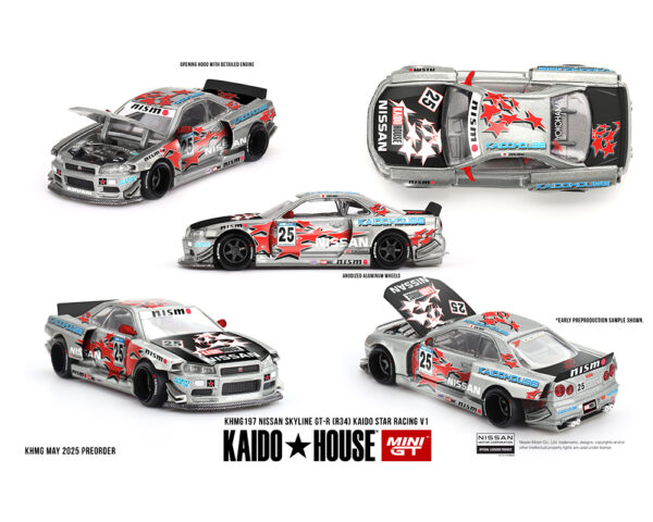 *PREORDEN* Kaido House x Mini GT 1:64 Nissan Skyline GT-R (R34) Kaido Star Racing V1- Silver