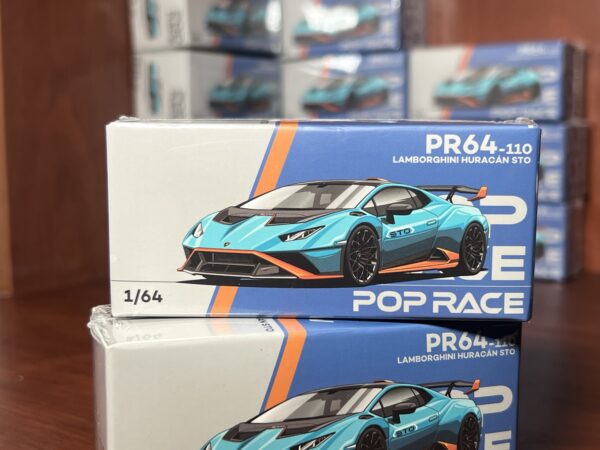 1/64 POP RACE LAMBORGHINI HURACÁN STO BLU LAUFEY/ARANCIO XANTO