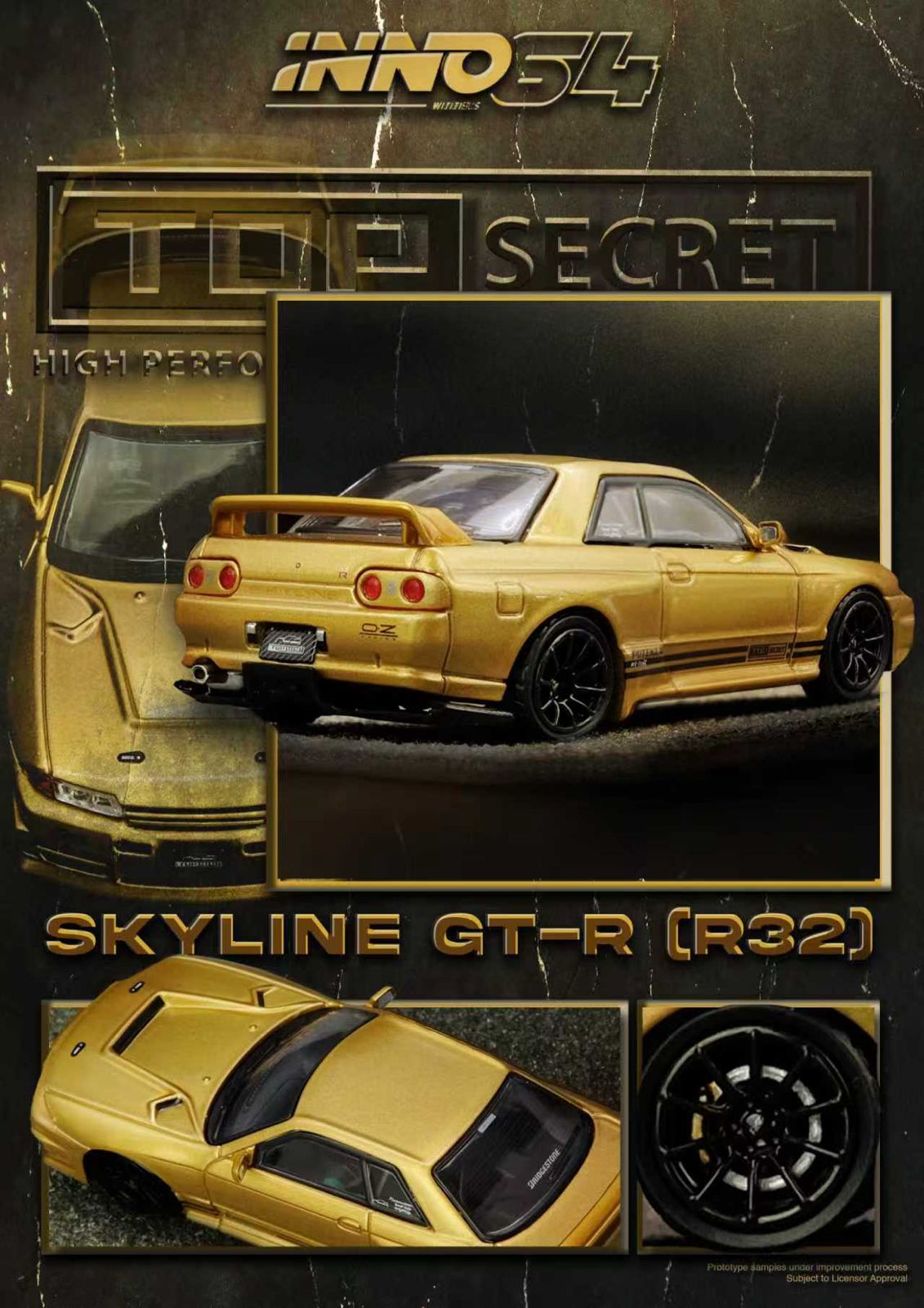 INNO64 1/64 TOP SECRET BNR32 GT-R (650R) Gold - Imagen 3