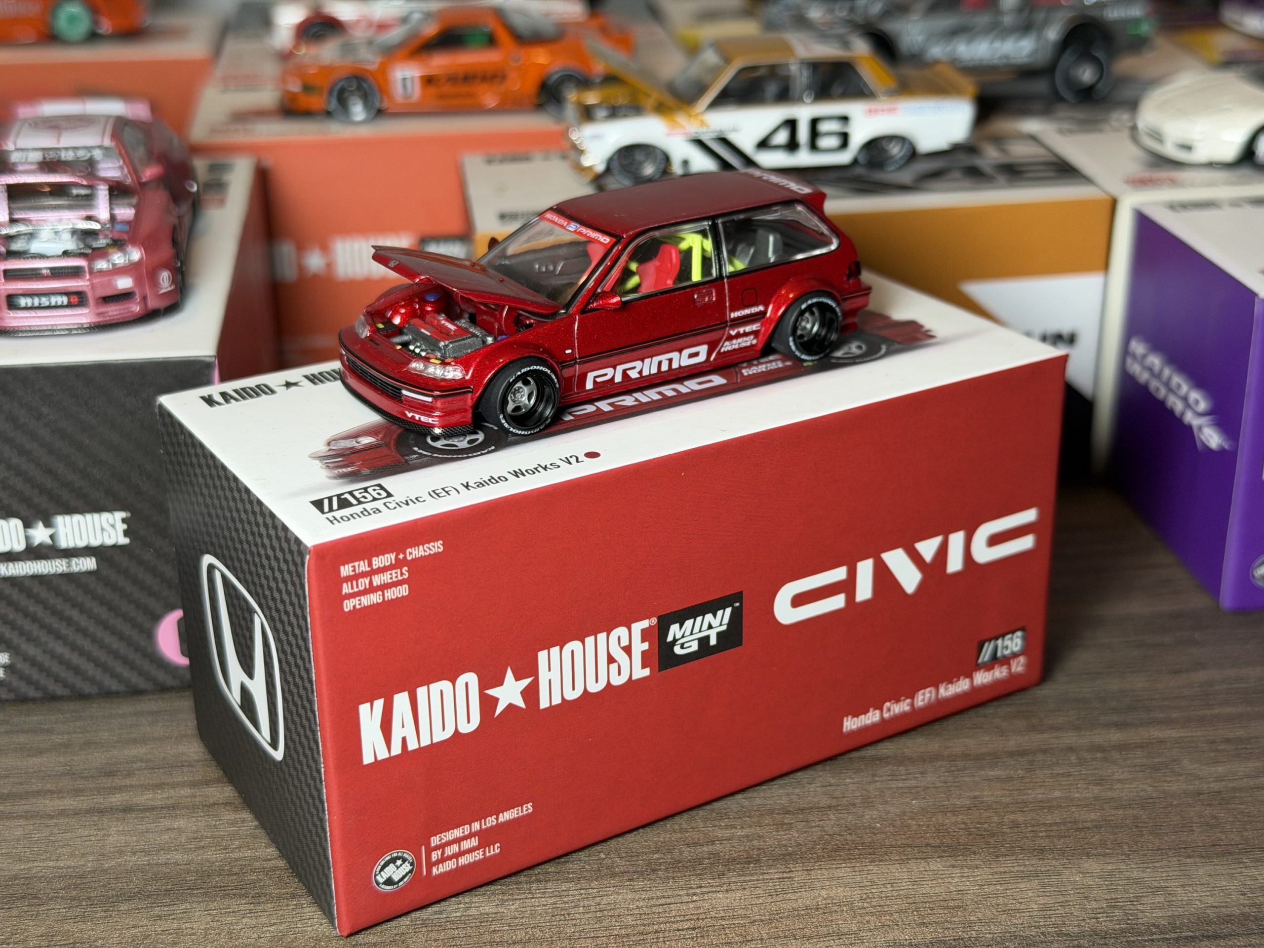 Kaido House x Mini GT 1:64 Honda Civic (EF) Kaido Works V2- M Red (Modelo Abierto)