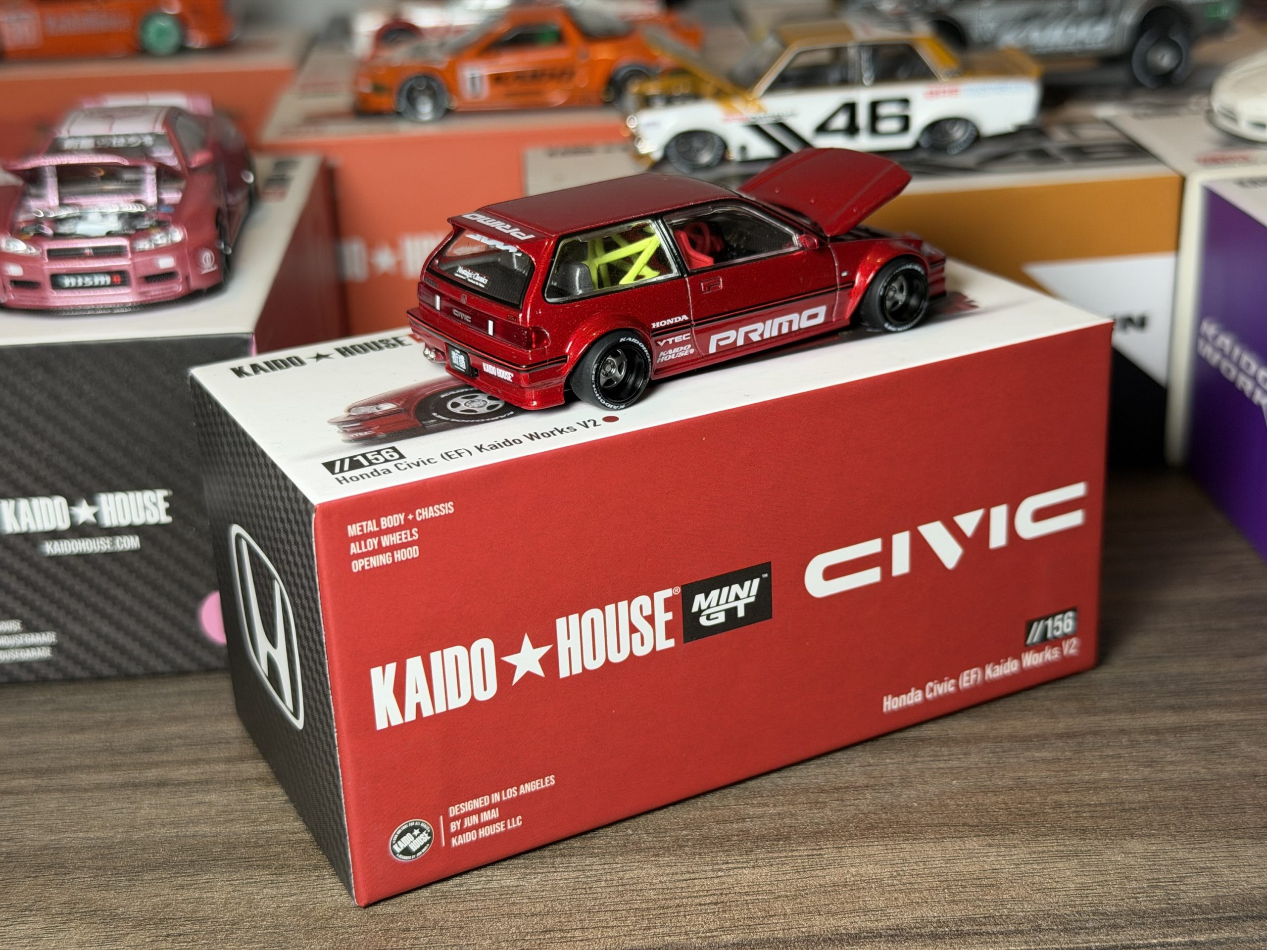 Kaido House x Mini GT 1:64 Honda Civic (EF) Kaido Works V2- M Red (Modelo Abierto) - Imagen 2