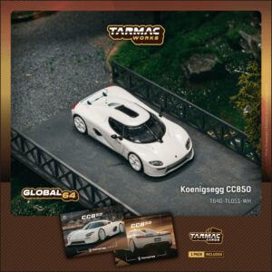 TARMAC WORKS GLOBAL64 1/64 Koenigsegg CC850 White Model Car + Trading Cards Combo Set