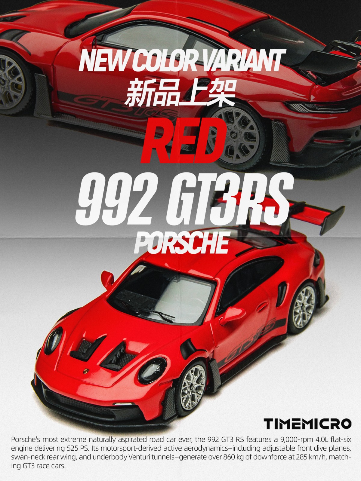 Time Micro 1:64 Porsche 992 GT3RS Rojo con caja acrílica