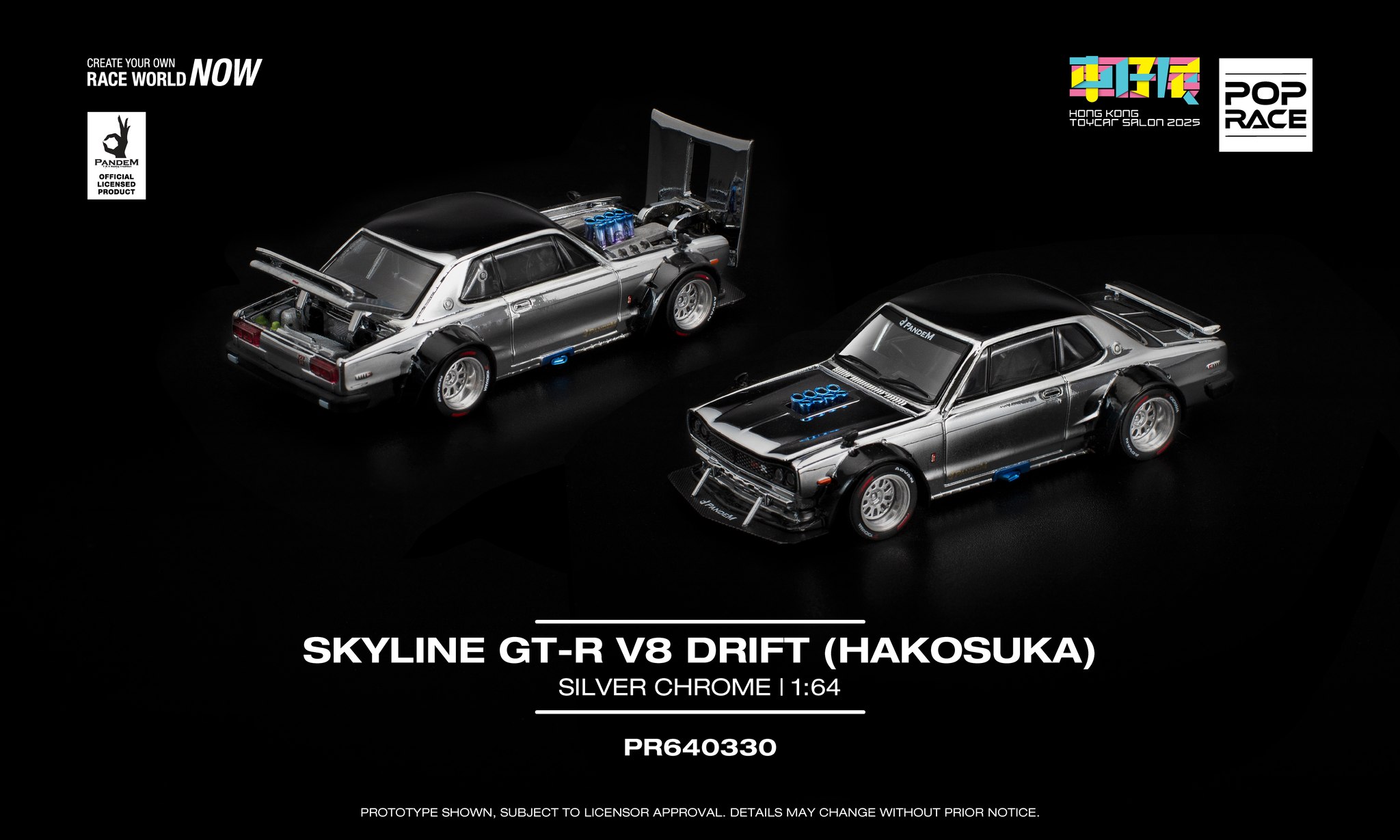 POPRACE 1/64 SKYLINE GT-R V8 DRIFT (HAKOSUKA) SILVER CHROME - Imagen 2
