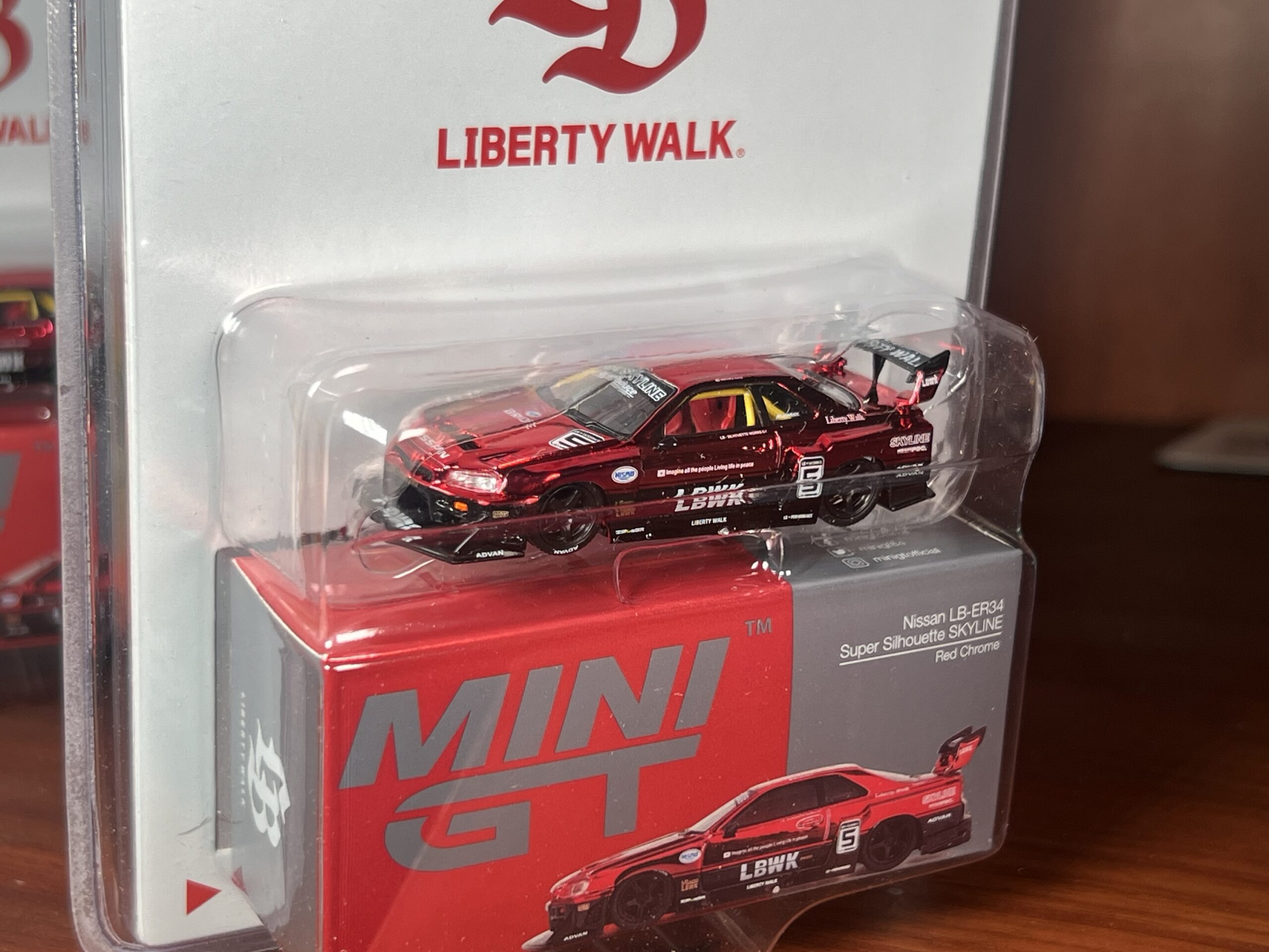 Mini GT 1:64 Nissan LB-ER34 Super Silhouette Skyline Red Chrome