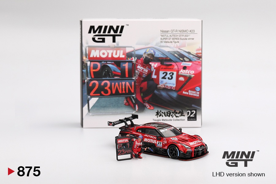 Mini GT Nissan GT-R NISMO #23 "MOTUL AUTECH GT-R 2021" SUPER GT SERIES Suzuka winner W/ Matsuda Figure Tsugio Matsuda Collection No.2 - Imagen 2