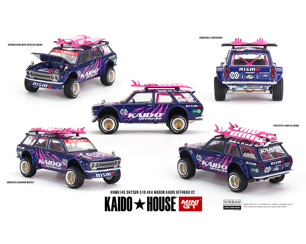 Kaido House x Mini GT 1:64 Datsun 510 4×4 Wagon Kaido Offroad V2 – Purple x2 UNDS - Imagen 2