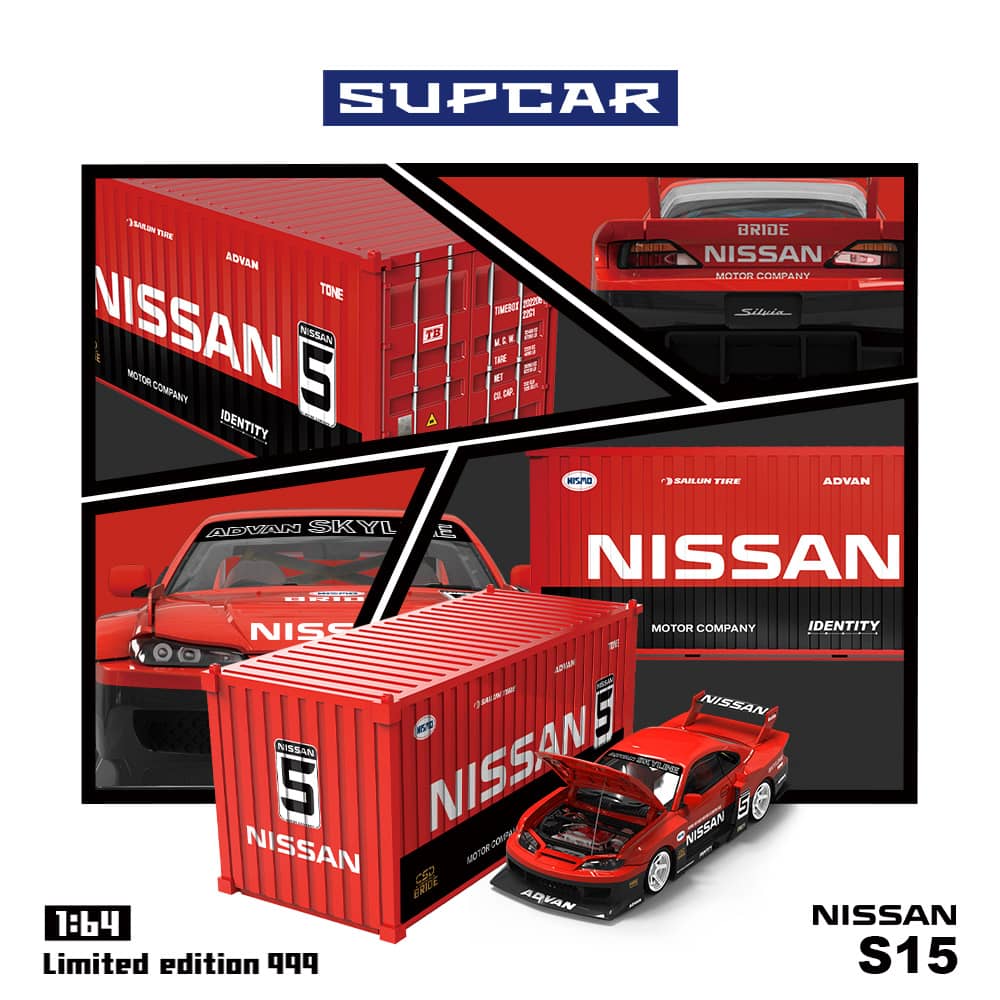 Supcar 1:64 Nissan Silvia S15 Red/ Black #5 con contenedor