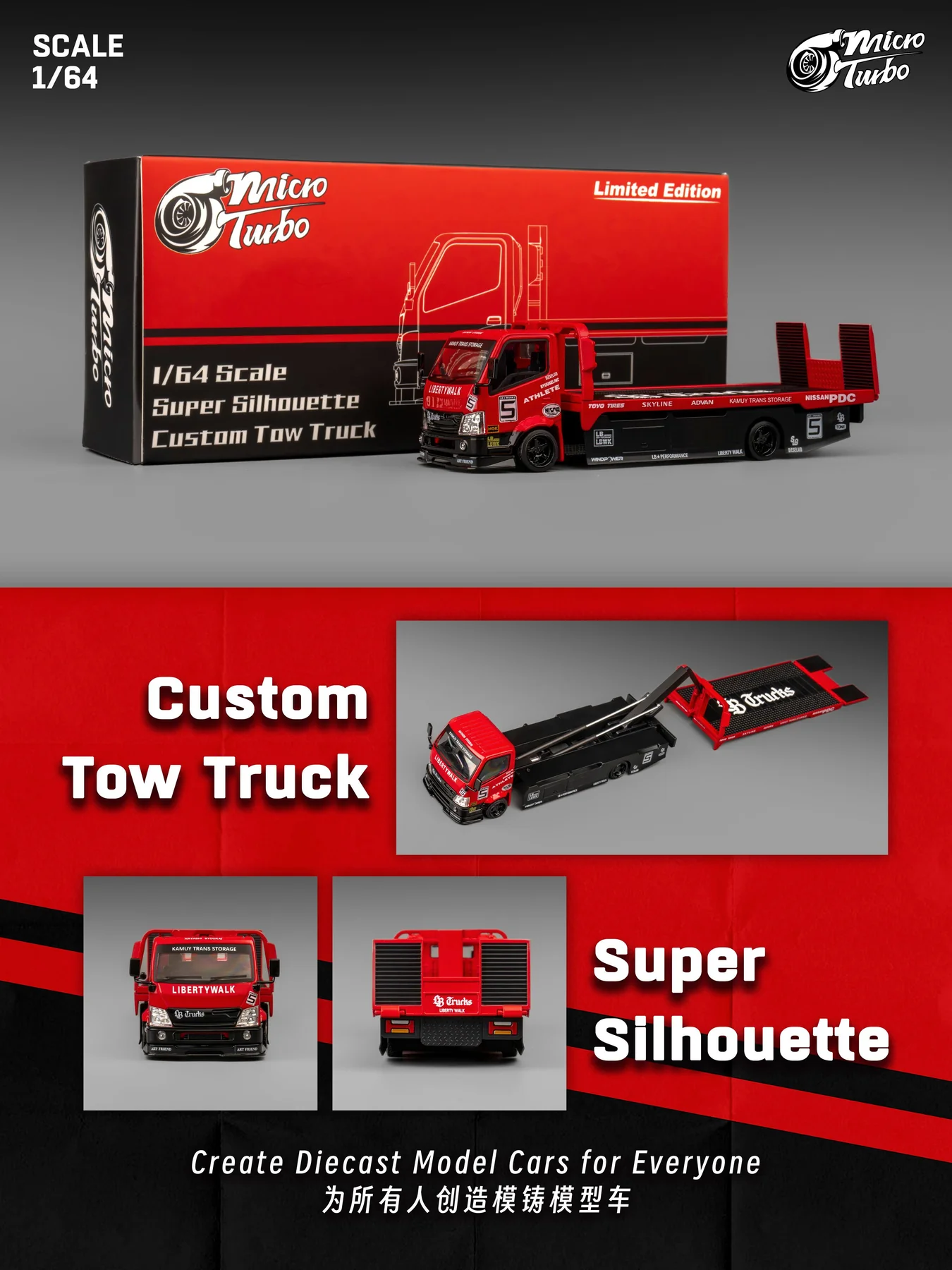 Micro Turbo 1:64 Super Silhouette Custom Tow Truck LBWK