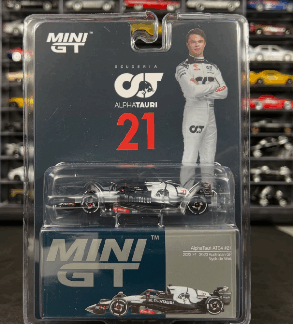 Miniature MINI GT 1/64 AlphaTauri AT04 #21 - GP D'Australie 2023 - Pilote Nyck De Vries - Neuf