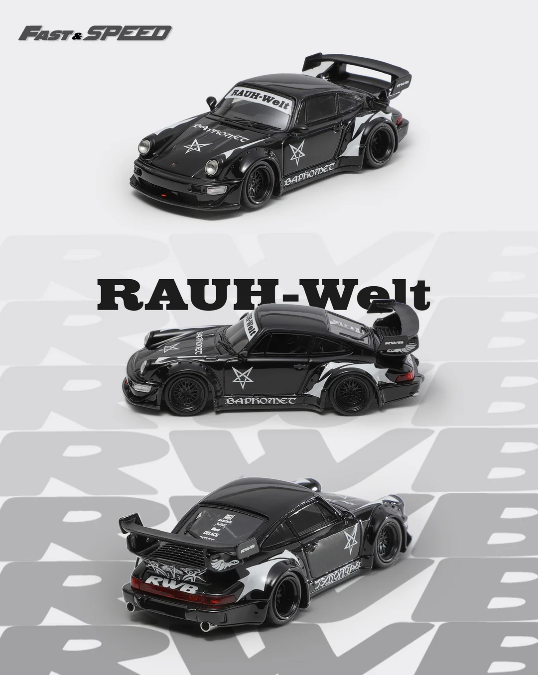 Fast and Speed 1:64 - Porsche RWB964 Wide Body Black Baphomet - Imagen 5