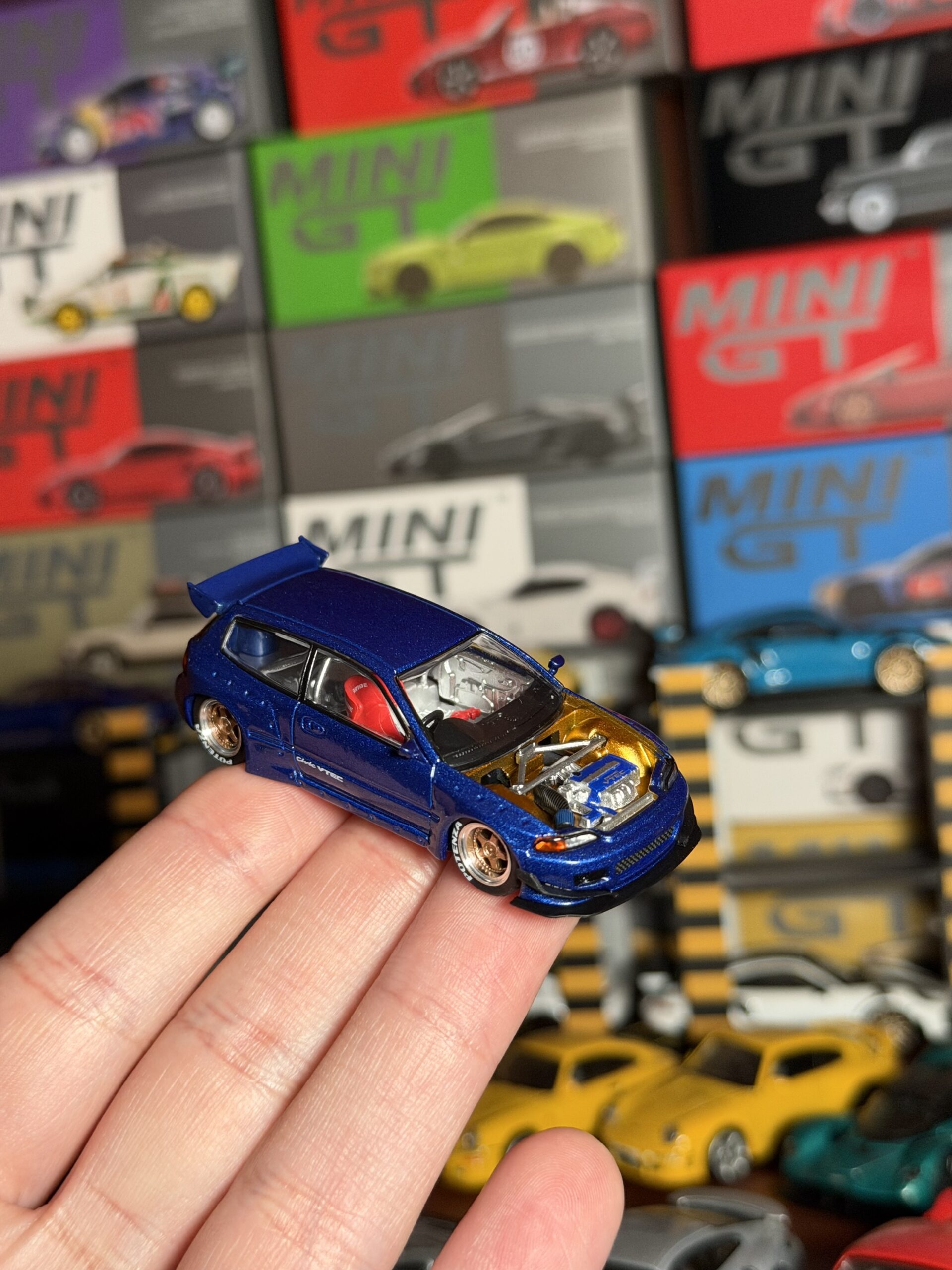 POPRACE 1/64 PANDEM CIVIC EG6 METALLIC BLUE CON CAPÓ ABIERTO - Imagen 6