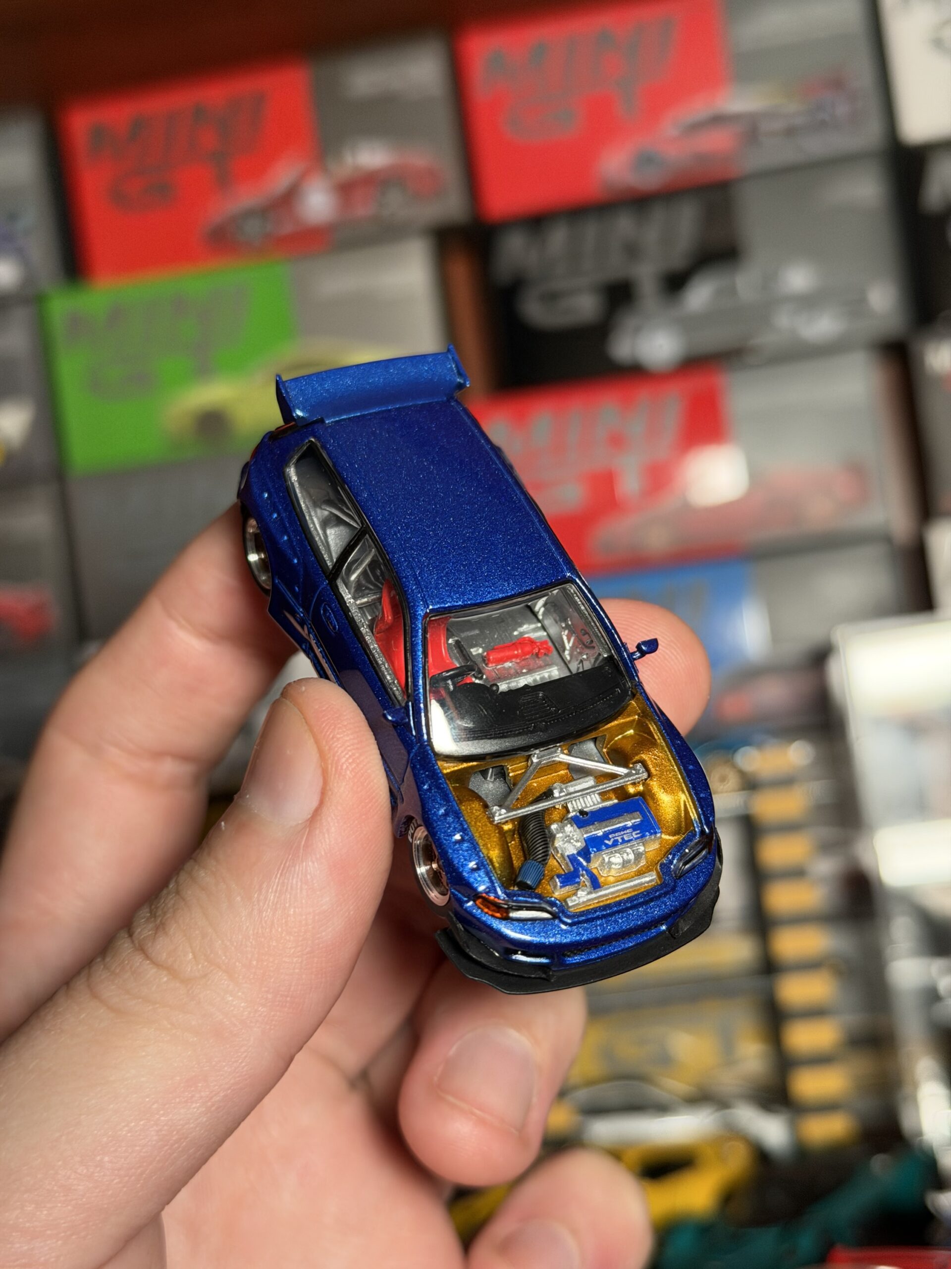 POPRACE 1/64 PANDEM CIVIC EG6 METALLIC BLUE CON CAPÓ ABIERTO