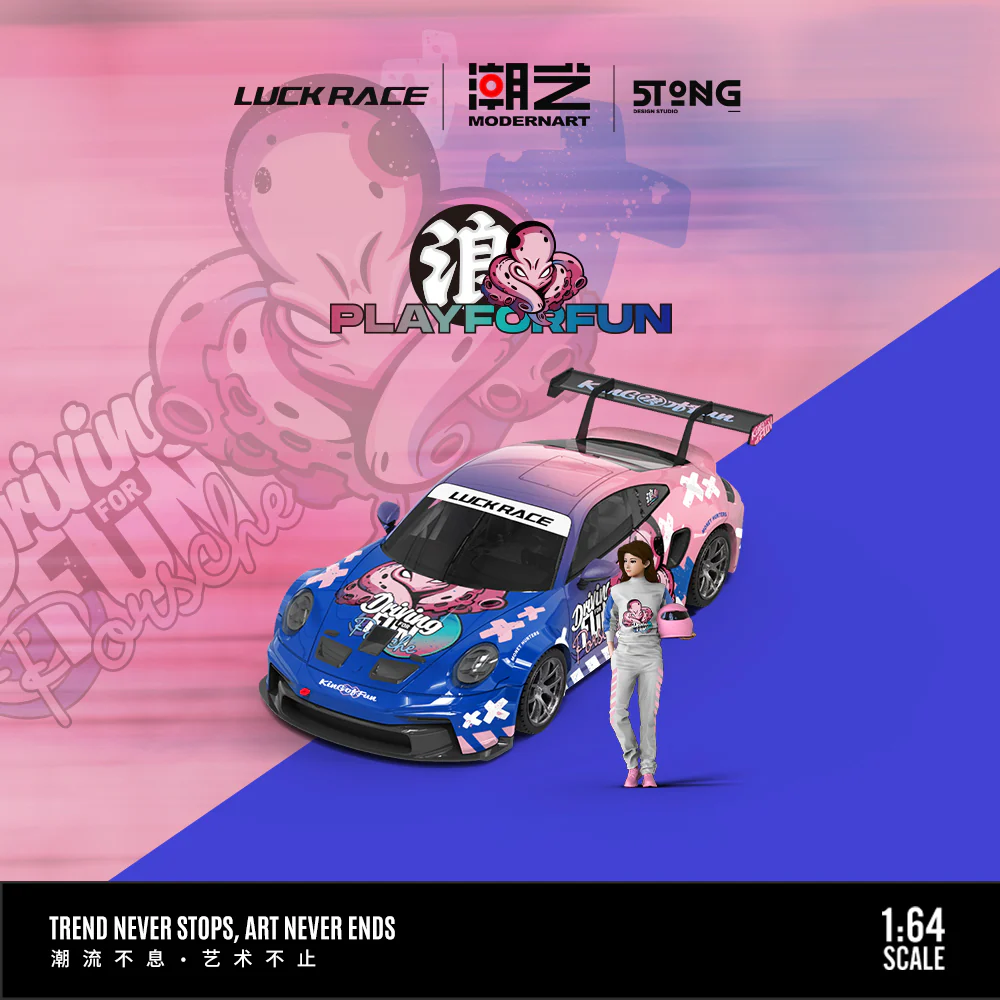 ModernArt 1:64 Porsche 911 GT3 Cup "PlayForFun" con contenedor y figura - Imagen 3