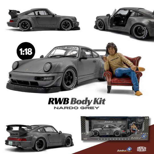 Solido x American Diorama 1:18 RWB 964 - Nardo Grey + Akira Nakai Figurine