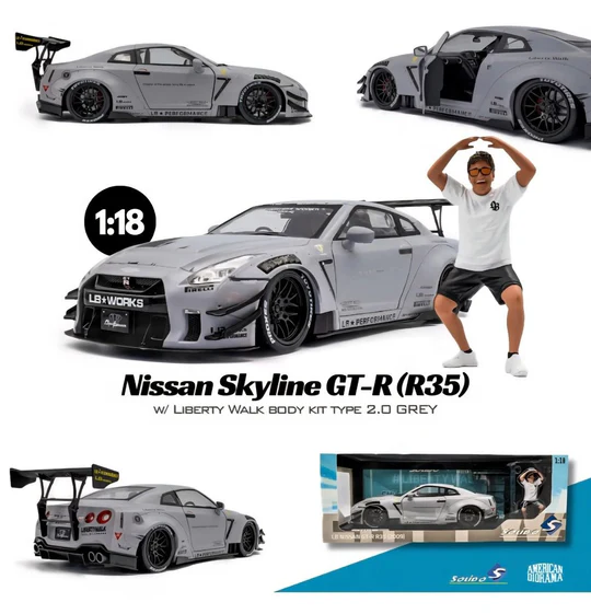 Solido x American Diorama 1:18 Nissan R35 GTR Liberty Walk + Wataru Kato Figurine Street Fighter