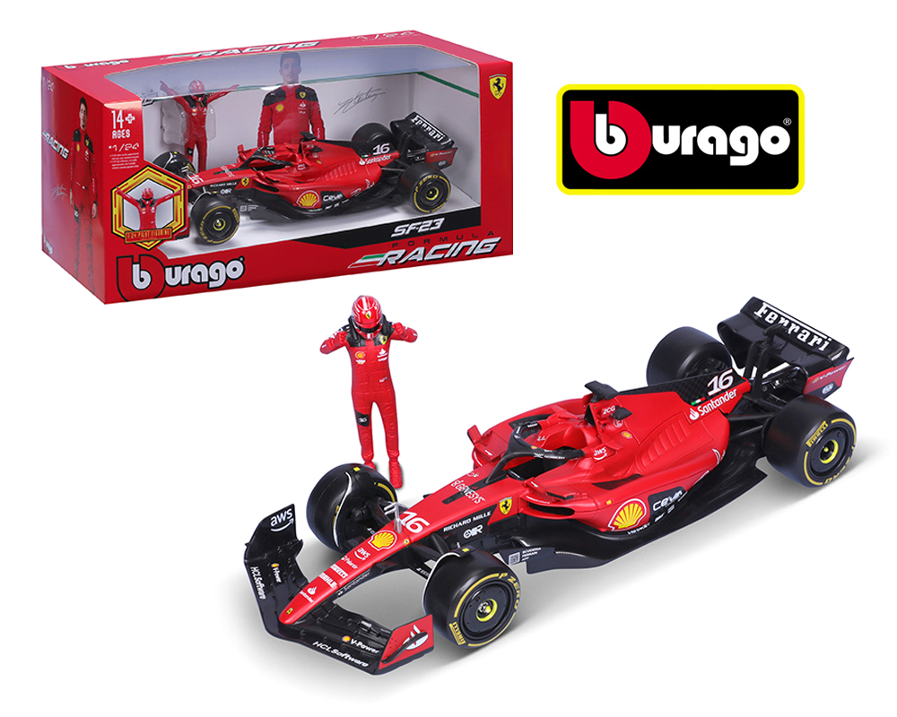 Bburago 1:24 Race F1 Ferrari SF-23 #16 C. Leclerc con piloto