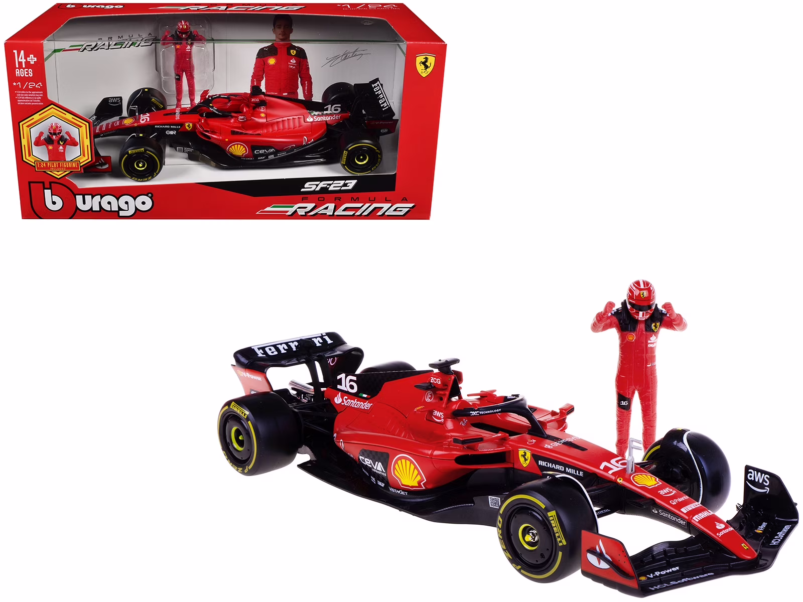 Bburago 1:24 Race F1 Ferrari SF-23 #16 C. Leclerc con piloto - Imagen 2