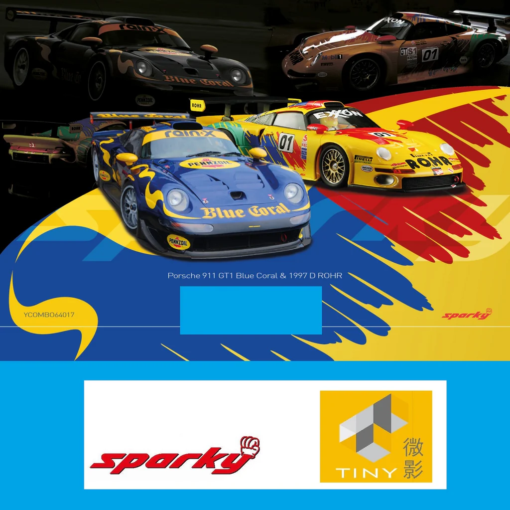 SPARKY x TINY 1/64 Porsche 911 GT1 Blue Coral & 1997 D ROHR (TINY Exclusive) - Imagen 2
