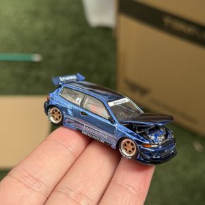 Pop Race 1:64 Pandem Honda Civic EG6 BLUE CHROME