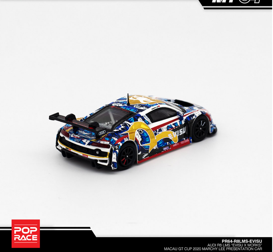 Pop Race 1:64 Audi R8 LMS "EVISU X WORKS" Macau GT CUP 2020 Marchy Lee Presentation Car - Imagen 4