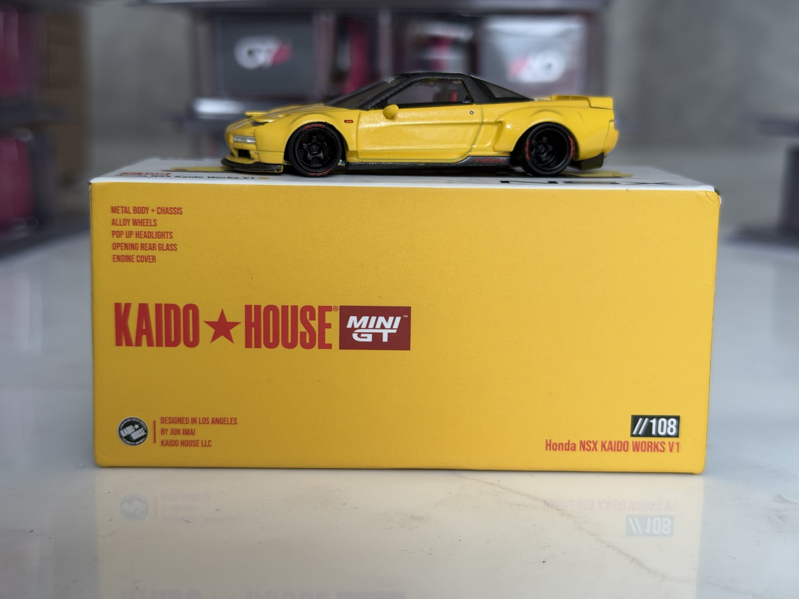 Kaido House x Mini GT 1:64 Honda NSX Kaido WORKS V1 – Yellow (Modelo Abierto) - Imagen 4