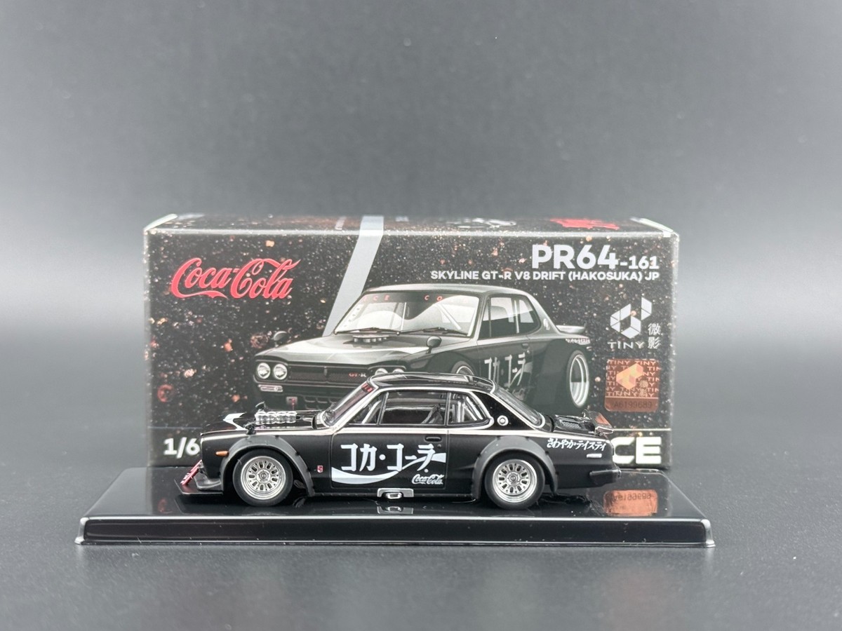 POPRACE 1/64 SKYLINE GT-R DRIFT (HAKOSUKA) - COCA COLA ZERO JP BLACK CHROME - Imagen 2