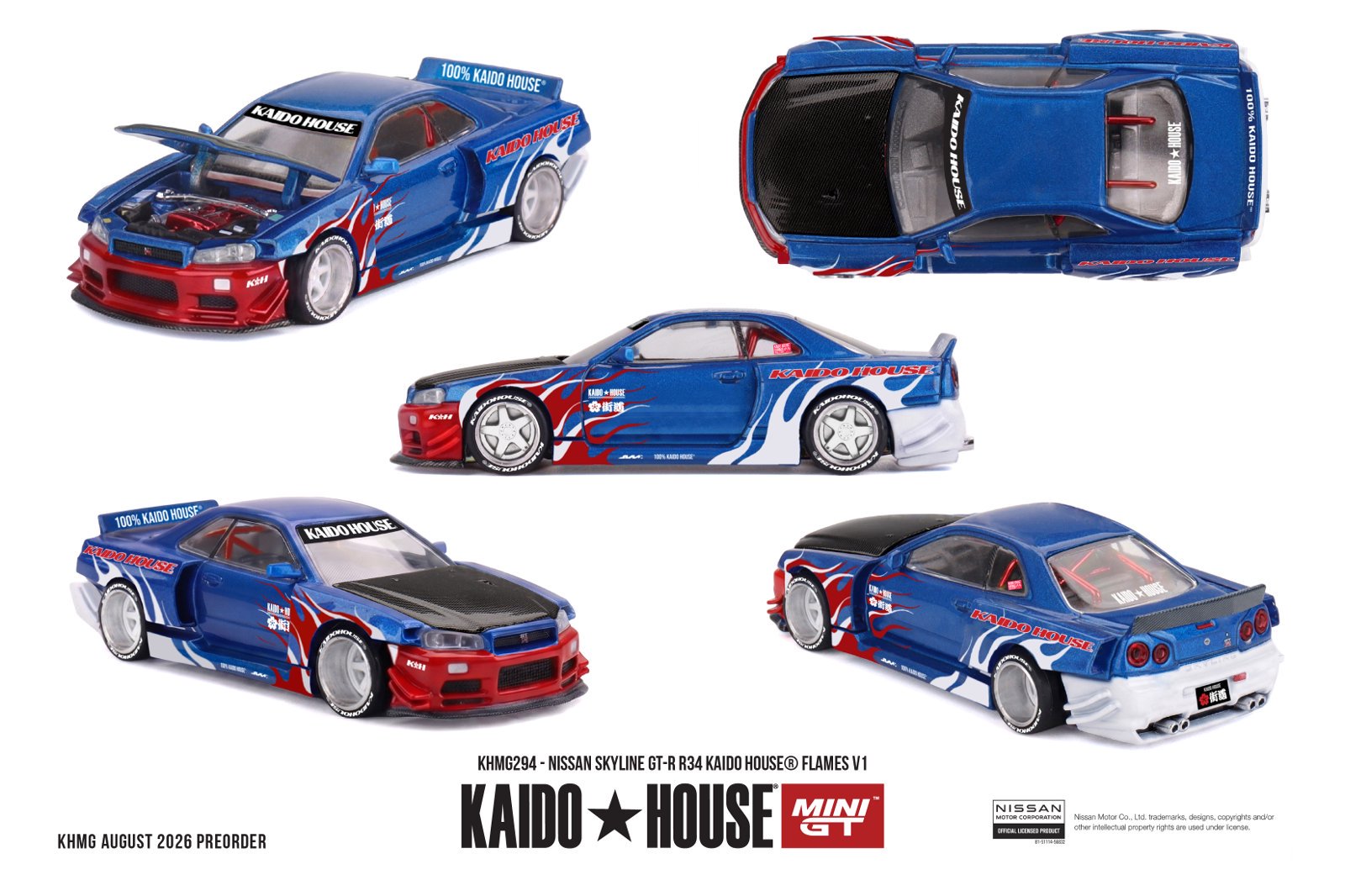 *PREORDEN* Kaido House x Mini GT 1:64 Nissan Skyline GT-R R34 Kaido House Flames V1