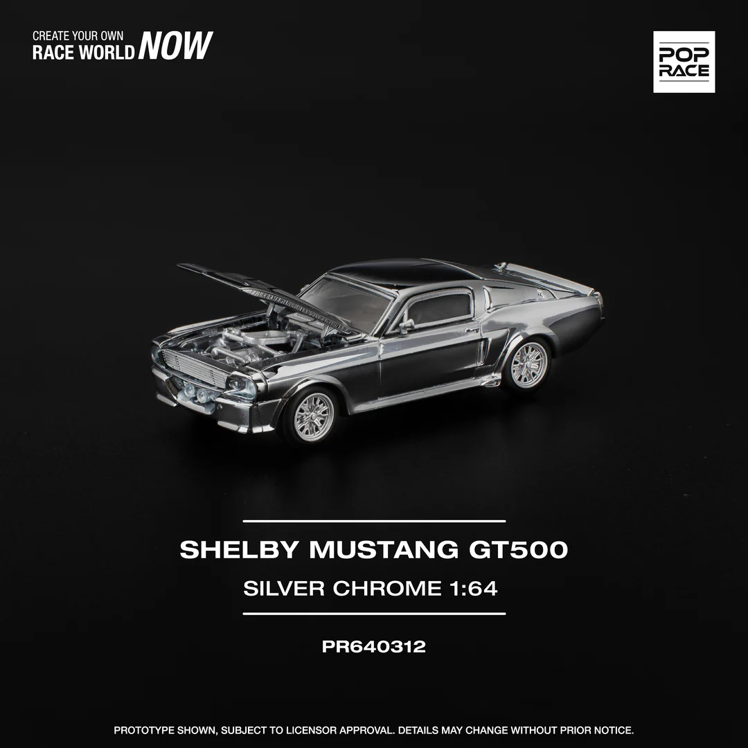 POPRACE 1:64 SHELBY MUSTANG GT500 - SILVER CHROME - Imagen 4