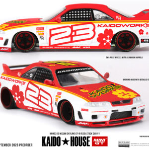 *PREORDEN* Kaido House x Mini GT Nissan Skyline GT-R (R33) Kaido Stock Car V1 – White w/ Red Two-tone